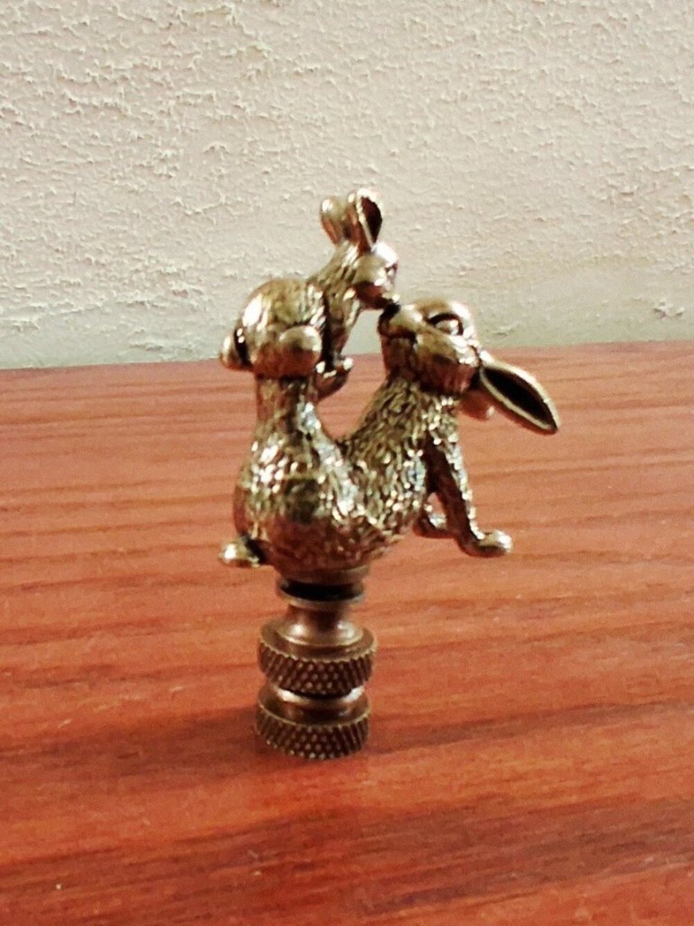 Rabbit Lamp Finial Retro Mother Child Bunny Shade Topper Brass Whimsical 2.25"
